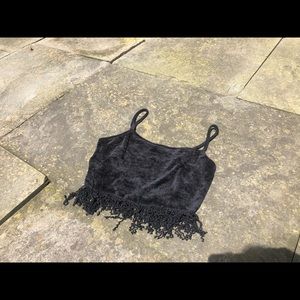 Black Crop Top with Fringe